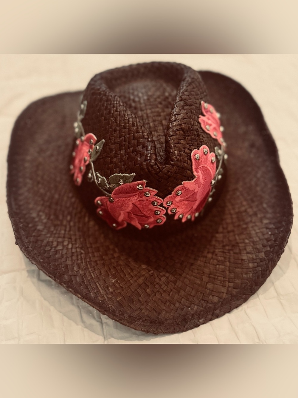 TEAM DIVA ROCK & ROLL FOR SAN DIEGO HAT CO Brown Pink Raffia Straw Cowboy Hat